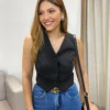 Colete Feminino Luna Alfaiataria Preto com Botões - Fernanda Ramos Store