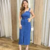 Conjunto Feminino Ana Cropped sem Bojo e Saia Longa Azul - Fernanda Ramos Store