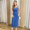 Conjunto Feminino Ana Cropped sem Bojo e Saia Longa Azul - Fernanda Ramos Store