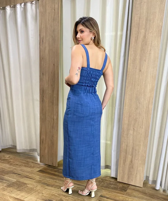 Conjunto Feminino Ana Cropped sem Bojo e Saia Longa Azul - Fernanda Ramos Store