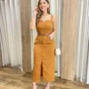 Conjunto Feminino Ana Cropped sem Bojo e Saia Longa Caramelo - Fernanda Ramos Store