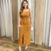 Conjunto Feminino Ana Cropped sem Bojo e Saia Longa Caramelo - Fernanda Ramos Store