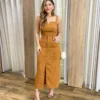 Conjunto Feminino Ana Cropped sem Bojo e Saia Longa Caramelo - Fernanda Ramos Store