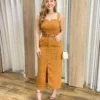 Conjunto Feminino Ana Cropped sem Bojo e Saia Longa Caramelo - Fernanda Ramos Store