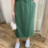 Conjunto Feminino Moletinho Cropped Manga Longa e Saia Midi Verde - Fernanda Ramos Store