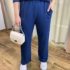 Conjunto Moletinho Calça Pantalona e Cropped Manga Longa Azul - Fernanda Ramos Store