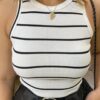 Cropped Feminino Helena sem Bojo Canelado Branco Listrado - Fernanda Ramos Store