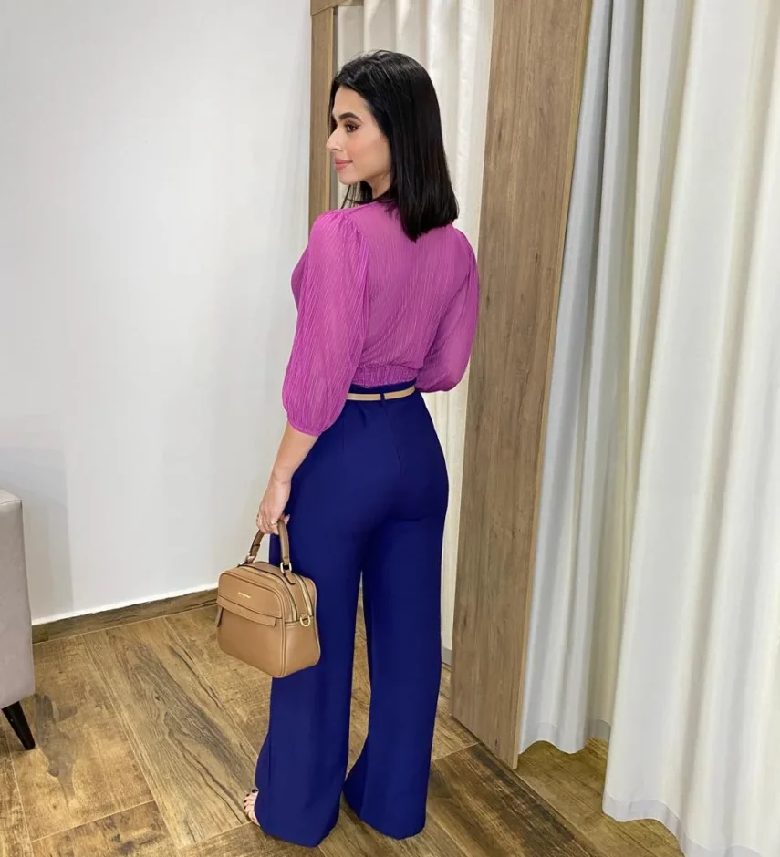 Cropped Feminino Íris Tule Manga 3/4 Fúcsia - Fernanda Ramos Store