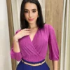 Cropped Feminino Íris Tule Manga 3/4 Fúcsia - Fernanda Ramos Store