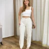 Cropped Feminino Jeans sem Bojo com Lastex Off White - Fernanda Ramos Store