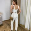 Cropped Feminino Jeans sem Bojo com Lastex Off White - Fernanda Ramos Store