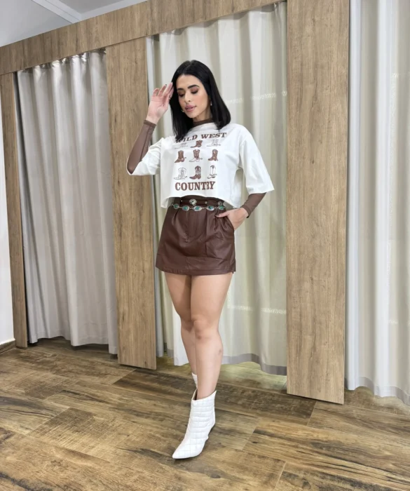 Cropped Feminino sem Bojo Off White Wild West Country - Fernanda Ramos Store