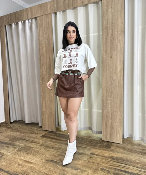 Cropped Feminino sem Bojo Off White Wild West Country - Fernanda Ramos Store