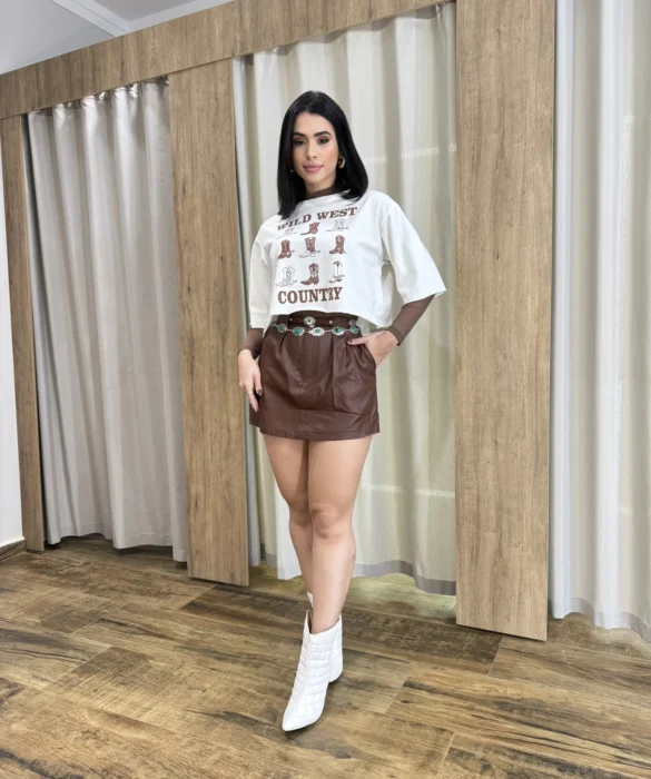 Cropped Feminino sem Bojo Off White Wild West Country - Fernanda Ramos Store