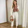 Jaqueta Feminina Sophia Sarja Bege com Bolso 023042 - Fernanda Ramos Store