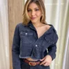 Jaqueta Jeans Feminina Preta com Barra Desfiada - Fernanda Ramos Store