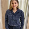 Jaqueta Jeans Feminina Preta com Barra Desfiada - Fernanda Ramos Store