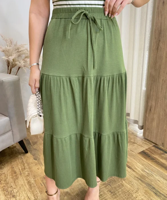 Saia Midi Alana com Camadas Verde - Fernanda Ramos Store