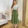 Saia Midi Alana com Camadas Verde - Fernanda Ramos Store