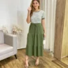 Saia Midi Alana com Camadas Verde - Fernanda Ramos Store