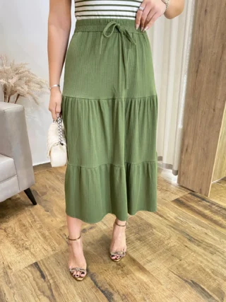 Saia Midi Alana com Camadas Verde - Fernanda Ramos Store