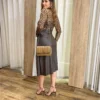 Saia Midi Couro Eco Stella com Bolsos Marrom - Fernanda Ramos Store