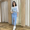 Saia Midi Feminina Jeans Melissa com Fenda Frontal - Fernanda Ramos Store