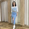 Saia Midi Feminina Jeans Melissa com Fenda Frontal - Fernanda Ramos Store