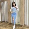 Saia Midi Feminina Jeans Melissa com Fenda Frontal - Fernanda Ramos Store