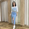 Saia Midi Feminina Jeans Melissa com Fenda Frontal - Fernanda Ramos Store