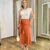 Saia Midi Laura Suede Terracota com Amarração - Fernanda Ramos Store