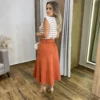 Saia Midi Laura Suede Terracota com Amarração - Fernanda Ramos Store