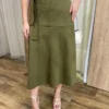 Saia Midi Laura Suede Verde Militar com Amarração - Fernanda Ramos Store