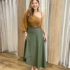 Saia Midi Transpassada Jade Couro Eco com Amarração Verde Miliar - Fernanda Ramos Store