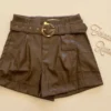 Short Feminino Laura Couro Eco com Cinto Marrom - Fernanda Ramos Store