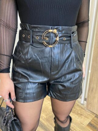 Short Feminino Laura Couro Eco com Cinto Preto - Fernanda Ramos Store