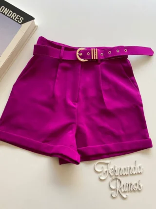 Short Feminino Social Alfaiataria Carol com Cinto Fúcsia - Fernanda Ramos Store