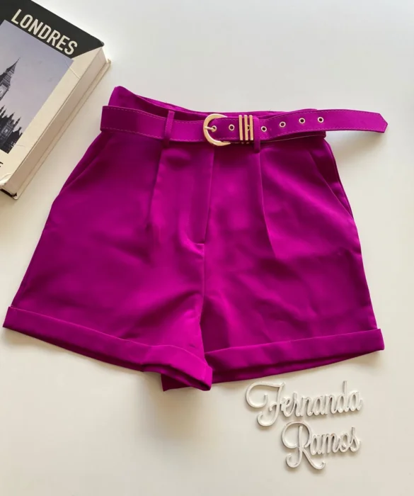 Short Feminino Social Alfaiataria Carol com Cinto Fúcsia - Fernanda Ramos Store