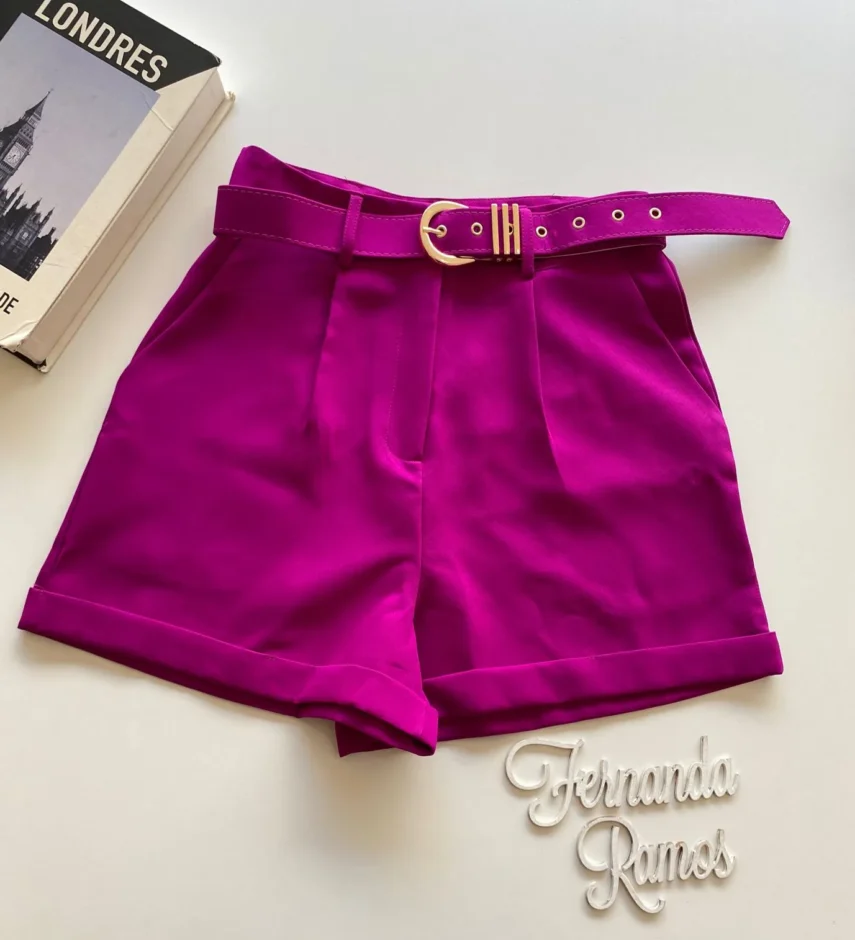 Short Feminino Social Alfaiataria Carol com Cinto Fúcsia - Fernanda Ramos Store
