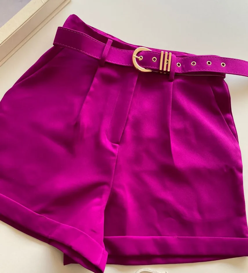 Short Feminino Social Alfaiataria Carol com Cinto Fúcsia - Fernanda Ramos Store