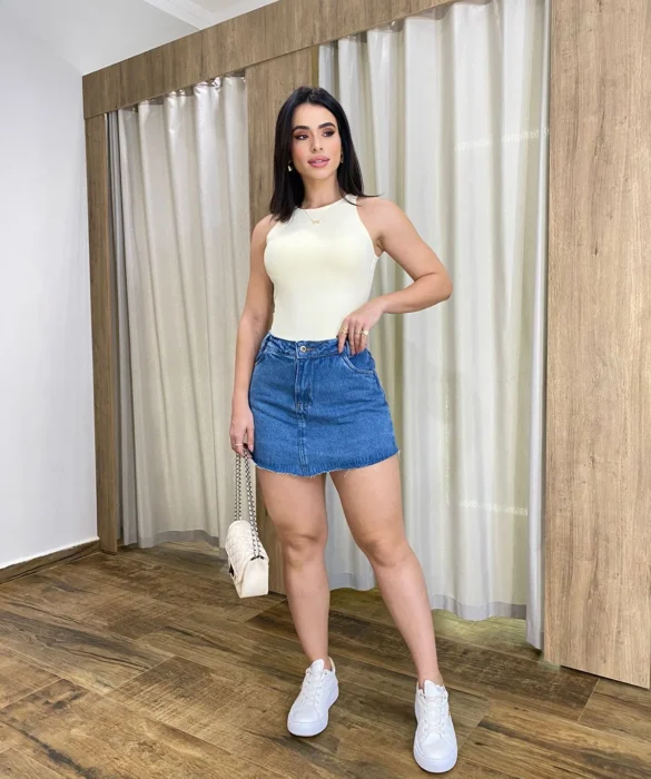 Short Saia Feminino Helena Jeans Barra a Fio - Fernanda Ramos Store