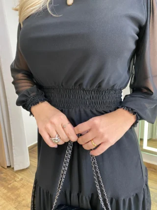 Vestido Curto Manga Longa sem Bojo de Tule Preto - Fernanda Ramos Store