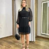 Vestido Curto Manga Longa sem Bojo de Tule Preto - Fernanda Ramos Store