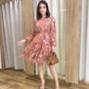 Vestido Curto Manga Longa Tule Estampado Rosé - Fernanda Ramos Store