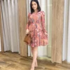 Vestido Curto Manga Longa Tule Estampado Rosé - Fernanda Ramos Store