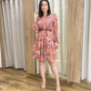 Vestido Curto Manga Longa Tule Estampado Rosé - Fernanda Ramos Store