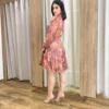 Vestido Curto Manga Longa Tule Estampado Rosé - Fernanda Ramos Store