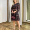 Vestido Curto Manga Longa Tule Preto com Estampa de Cerejas - Fernanda Ramos Store