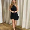 Vestido Feminino Curto sem Bojo com Amarração no Pescoço Preto - Fernanda Ramos Store