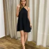 Vestido Feminino Curto sem Bojo com Amarração no Pescoço Preto - Fernanda Ramos Store